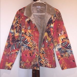 Chico’s faux suede orange animal print  jacket 1